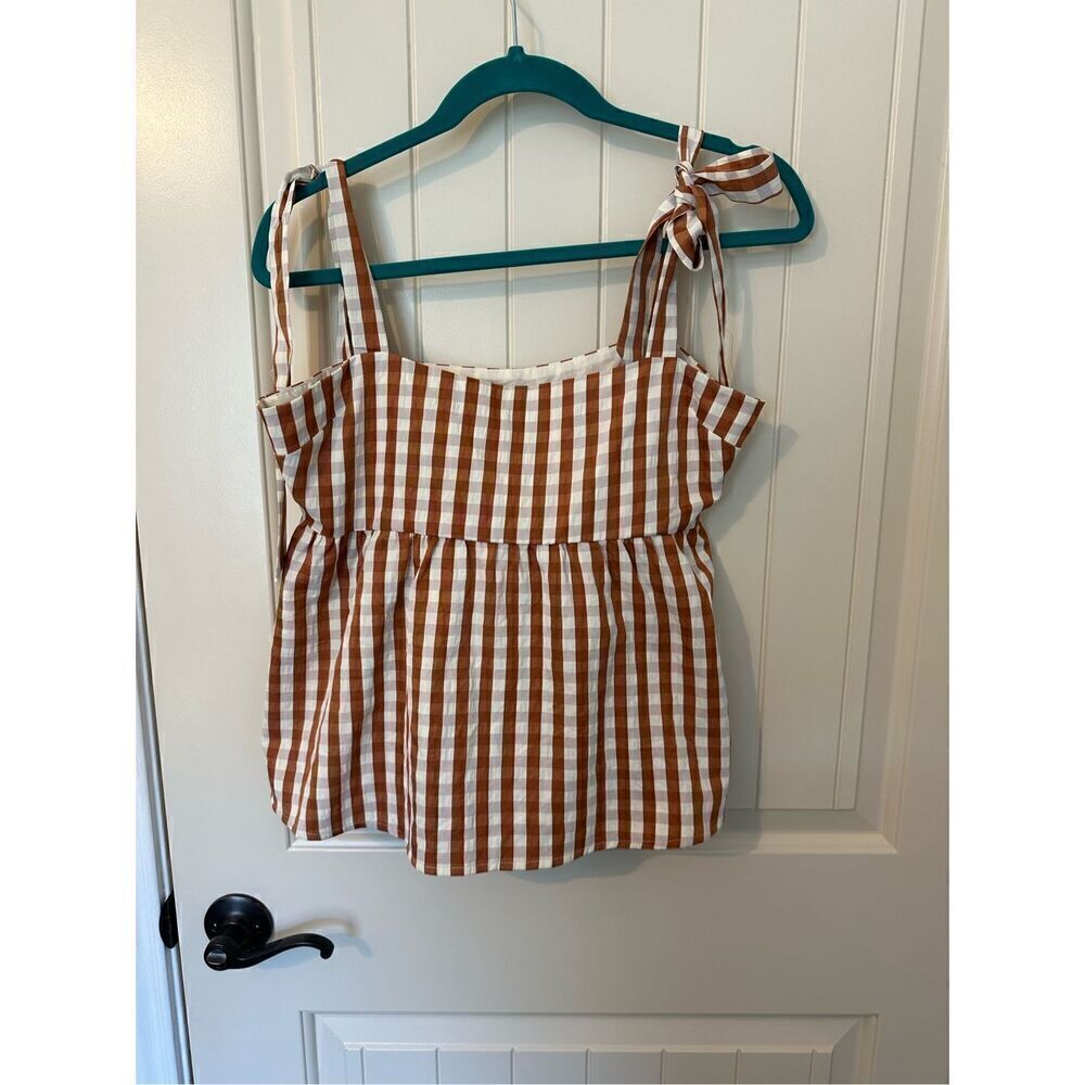 NWT 4SI3NNA Scarlett Gingham Babydoll Bow Tank Top Size Large